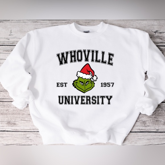 Gildan Tops - Whoville University Crewneck- White